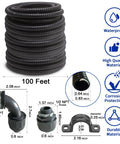 Half Inch Diameter Flexible Liquid Tight PVC Electrical Conduit Kit All In One With 100 Feet of Black Conduit Includes Five Couplings