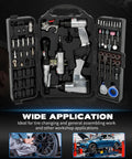 Knuckle Buster 71 Piece Pneumatic Air Tool Kit Featuring 1/2 Inch Impact Wrench 150Mm Air Hammer And Quick Action Die Grinder With Full Socket Set For Guys in organized case.
