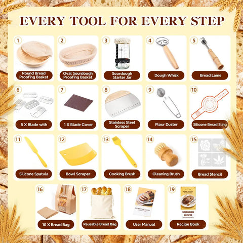 No Brainer All In One Sourdough Starter Kit For Beginners With Banneton Proofing Baskets Bread Sling Starter Jar Dough Whisk