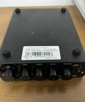Top view of BT30D Pro Two Point One Channel Bluetooth Subwoofer Amplifier with TPA3255 Chips, black, on a wooden surface