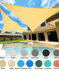Sand Triangle Sun Shade Sail 10x13x16.4 Feet With Curved Edges installed in backyard over pool, showcasing multiple colors available.