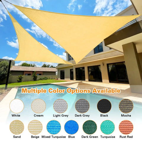 Sun Shade Sail Triangle 16x16x22.6 Ft Sand Color With Curved Edges 185GSM HDPE Shade Cloth Built For Outdoor Use Provides Up To 95 Percent UV Block Breathable Wind Resistant Backyard Deck Patio Shade Commercial Grade Custom Sizes Available
