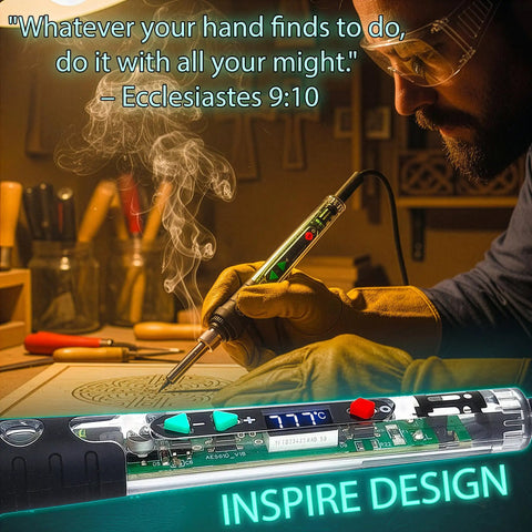 Person using Clear Shell Soldering Iron Kit Pro Grade With 68W Power And Adjustable Temperature From 200C To 500C on electronics