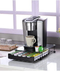 Space Saving K Cup Drawer Organizer With Glass Top Holds 42 Coffee Pods, Keeps Capsules Neatly Stored. Shown under coffee maker.