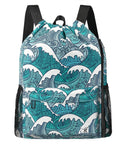 Drawstring Gym And Beach Backpack With Mesh Pockets, Water Resistant And Sandproof, Ideal For Men And Women, Blue Waves design