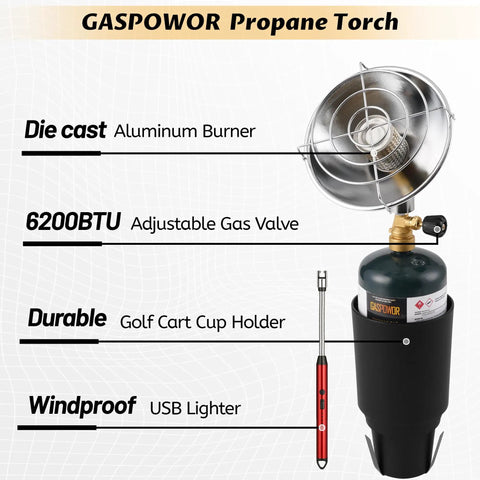Outdoor Propane Golf Cart Heater 6200 BTU Portable Heater For Cold Rounds With Cup Holder Heats Up To 200 Sq Ft Fuel Not Included