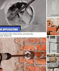 Workhorse Concrete Hole Saw Kit 11 Piece Set with various applications including concrete and brick drilling.