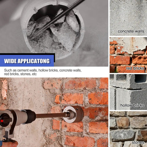 Workhorse Concrete Hole Saw Kit 11 Piece Set with various applications including concrete and brick drilling.
