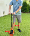Person using 39 Inch Lawn Aerator With 15 Industrial Grade No 45 Steel Spikes, Manual Tool for Lawns and Gardens on grass