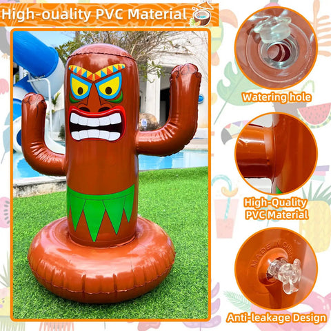 Inflatable Luau Tiki Pool Ring Toss Set With 4 Rings And Tiki Base 25 Inch Tiki Toss Beach Party Toy For Adults Indoor Outdoor Summer Pool Games Colorful Tropical Theme Party Supplies displayed on grass with PVC material features