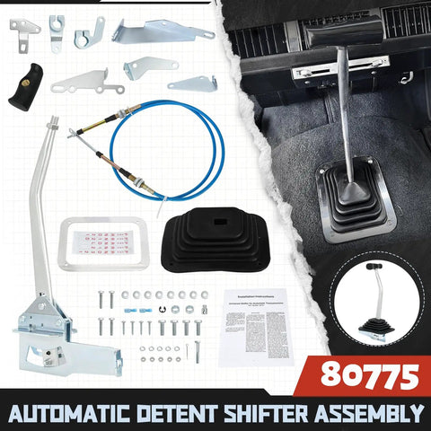Detent Shifter Assembly For 3 And 4 Speed Transmissions Street Tested Gear Shifts kit with parts and installation view