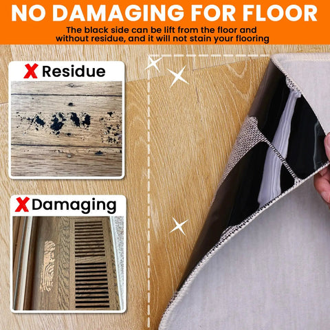 Non Slip Rug Grippers Tape Pads For Hardwood Floors And Tile No Residue Reusable Corner Grippers with demonstration of no damage