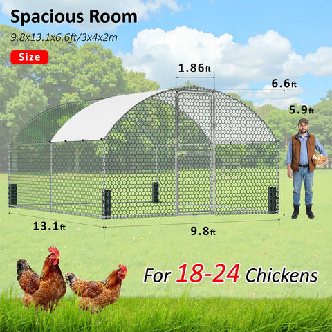 Large Metal Chicken Coop And Walk In Chicken Run With Feeding Door Security Lock And Cover For Outdoor Backyard Farm 13.1 X 9.8 X 6.6 Feet