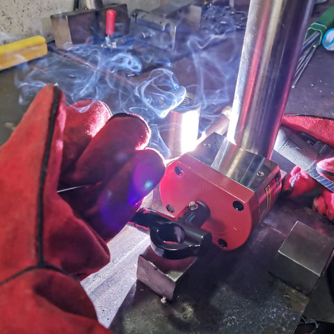 Heavy Duty Welding Magnet Square Clamp Holder With On Off Switch 700 Lbs Holding Force Magnetic Fixturing Tool in use