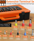 Ferrule Crimping Tool Kit With 1500 Wire Connectors, Adjustable Ratcheting Hex Crimpers For AWG 28 To 5, Portable Carry Case