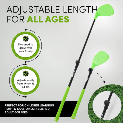 Telescopic Golf Club For Kids And Adults Adjustable From 46 To 83 Cm With Oversized Head; product showing adjustable highlights.