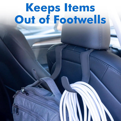 Heavy Duty Headrest Hooks for Trucks and Cars, Extra Large Seat Back Organizer for Hard Hats, Bags and Gear installed on car seat