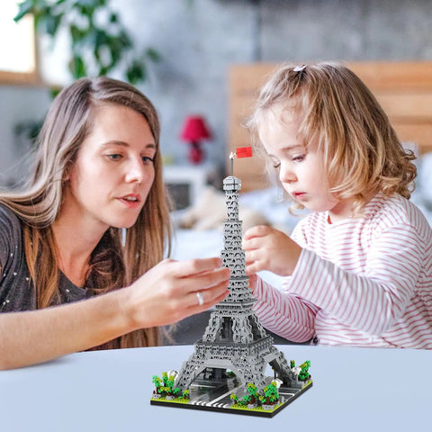 Epic Eiffel Tower Building Block Model Kit For Architecture Lovers A Realistic Paris Landmark Replica With Rich Details And Durable Pieces A Dope STEM Toy Great Gift For Builders And Collectors, mother and child assembling ABS model