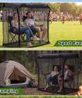 Double Sun Lounger Mosquito Net With Zipper Roof For Canopy Chairs in use at a sports event and camping site