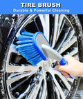 Using tire brush from 12Pcs Wheel Brush Kit For Cleaning Wheels And Tires With Bendable Rim Brushes Car Detailing Brushes