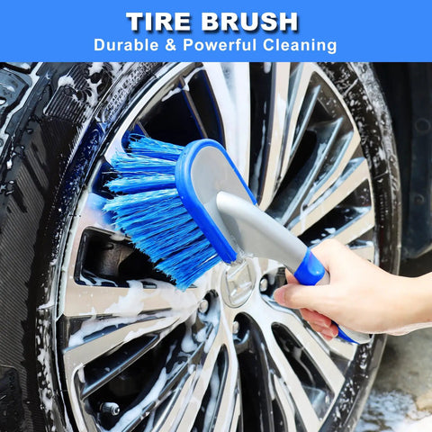Using tire brush from 12Pcs Wheel Brush Kit For Cleaning Wheels And Tires With Bendable Rim Brushes Car Detailing Brushes