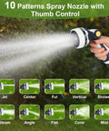 10-pattern sprayer from Workhorse Retractable Garden Hose Reel With 60 Ft 1/2 Inch Hose, shown with thumb control and settings.