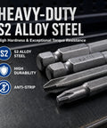Heavy Duty 4 In 1 Hex Phillips Slotted Security Torx Long Screwdriver Bits Set With Magnetic 16 Piece 1 4 Inch Hex Shank 4 Inch S2 Steel against a dark background.