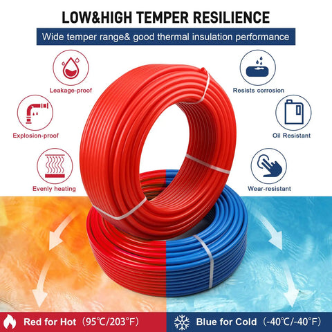 One Half Inch Tubing 300 Feet Two Rolls With EVOH Non Oxygen Barrier PEXB Pipe Durable Leakproof Flexible Home Plumbing Red Blue