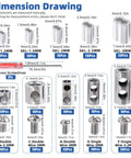 Beefy Heavy Duty Stainless Steel Wire Rope Clip Clamp Kit dimensions showing clips, sleeves, and screwdriver in various sizes.
