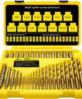 35 Piece Screw Extractor Set With Left Hand Drill Bits and Multi Spline Extractors for Removing Broken Bolts and Stripped Screws, Easy Out Kit With Reverse Drill Bits For Quick No Nonsense Repairs in yellow case