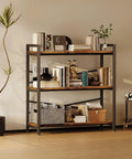Built Like A Tank Three Tier Bookshelf With Pretty Dang Roomy Shelves, Industrial Vintage Wood And Metal Storage Rack, styled with books and decor.