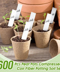 600 Piece Bulk Seed Starter Pots Kit With 2.36 Inch Seedling Pots And 1.18 Inch Coir Fiber Grow Soil, Planting Labels And Trowel Set