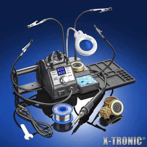 75 Watt Soldering Station Kit With Mini Mag Lamp And 4 Helping Hands Dual Digital Displays Three Pro Grade Presets Sleep Function C F Toggle Brass Sponge Cleaner With Flux And Wet Sponge including accessories