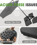 Beefy Heavy Duty Patio Offset Umbrella Base Stand With 180 Lb Sand Or Water Fill Capacity Wind Resistant For 8 To 10 Feet Cantilever Umbrellas Large Easy Fill Spouts For Sand And Water issues illustration.