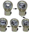 Five-piece set of steel Ford clutch rod end bearings with threaded bases for clutch pedal push rod fix