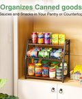 Three Tier Wooden Countertop Organizer For Kitchen And Office Space Saver, Snack Candy Display Stand with cans on shelves