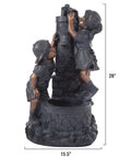 Outdoor Water Fountain With Boy And Girl Statues, Antique Bronze Finish, 28x15.5 inches, ideal for patio, lawn, and garden decor.