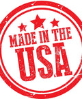 Red circular stamp with text 'Made in the USA' and three stars inside the circle.
