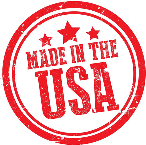 Red circular stamp with text 'Made in the USA' and three stars inside the circle.