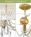 Farmhouse Crystal Chandelier For Living Room And Dining Area, Rustic Industrial Pendant Light With Five Candle Style Arms