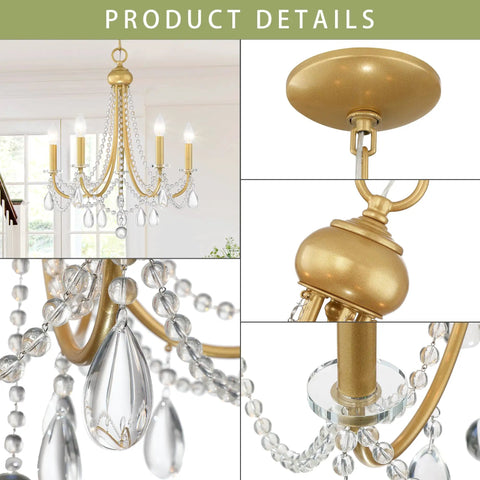 Farmhouse Crystal Chandelier For Living Room And Dining Area, Rustic Industrial Pendant Light With Five Candle Style Arms