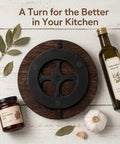 Sweetly Spinning 10 Inch Lazy Susan Turntable Organizer For Kitchen Counters Cabinets And Pantries With Silent 360 Swivel Handles on wood surface.