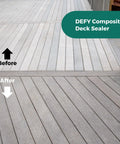 Extreme Composite Deck Sealer Crystal Clear Waterproof Sealant For Wood And Composite Surfaces With Zinc Nano Technology Keeps Water Out No More Black Stains And UV Damage One Gallon applied to deck before and after