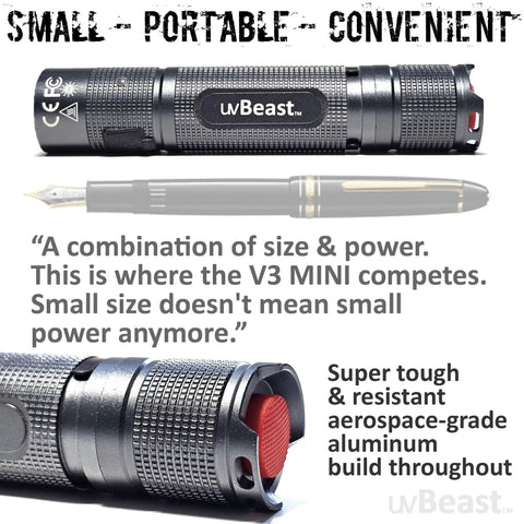 V3 Mini 385-395Nm Black Light UV Flashlight For High Power Ultraviolet Detection Low Contamination Pro Grade Five Core UV LED