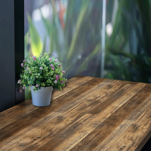 17.71 In By 118 In Distressed Wood Plank Peel And Stick Wallpaper With Rustic Wood Grain Pattern Removable Self Adhesive Brown Shiplap Vinyl Film on table