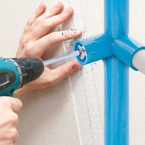 PVC Pipe Reamer For Half Inch Fittings, Drill Driven Reaming Tool used on blue plastic pipe for hub removal