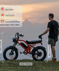 Man standing with Beast 1500W Fat Tire Electric Bike For Adults With 48V 18Ah Removable Battery 20 Inch MTB Ebike in orange red