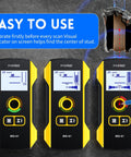 Three 6 In 1 Wall Stud Finder And Detector With Updated Positioning Hole for Center and Edge, showing LCD screen and wood stud detection.