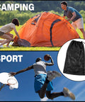 Two Pack Mesh Gear Bag For Snorkel Equipment, Oversized 18 By 27 Inch Dive Bag shown with camping and sports activities