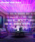 Living room with Northern Lights Aurora Projector 4 In 1 Night Light Ambient Galaxy Sky Projector With Bluetooth Speaker.